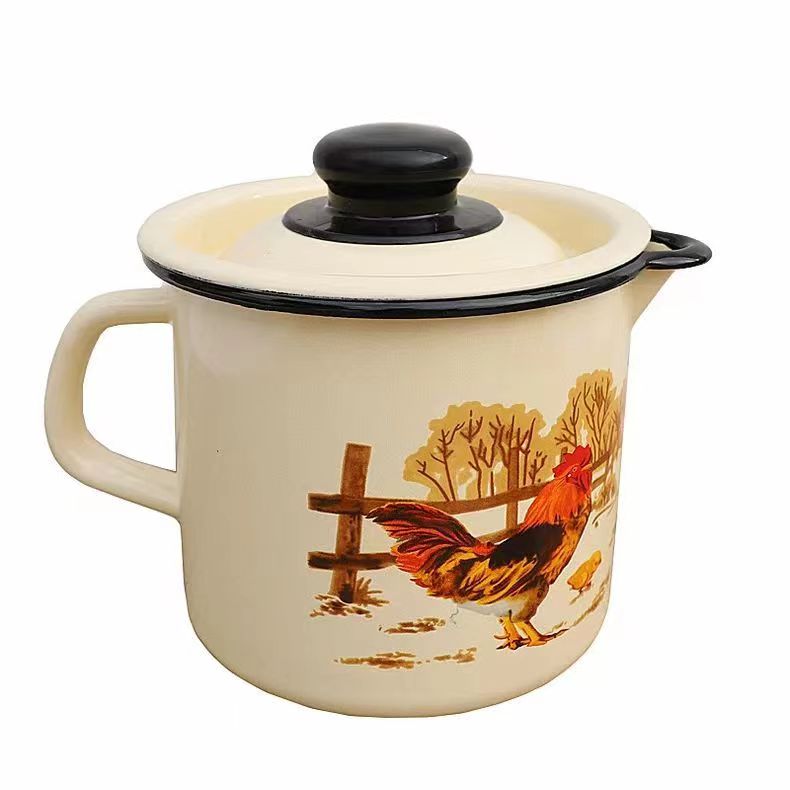 Farmhouse Enamel Milk Pot – Vintage Rooster Design | 1.2L